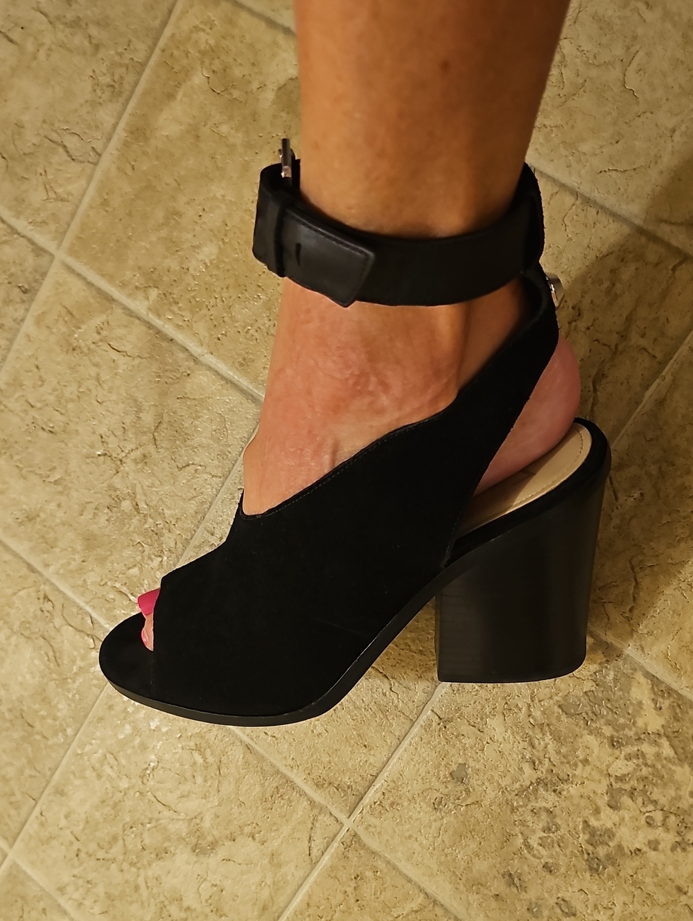 Marc Fisher Black Suede Open-Toe Block Heel Slingback